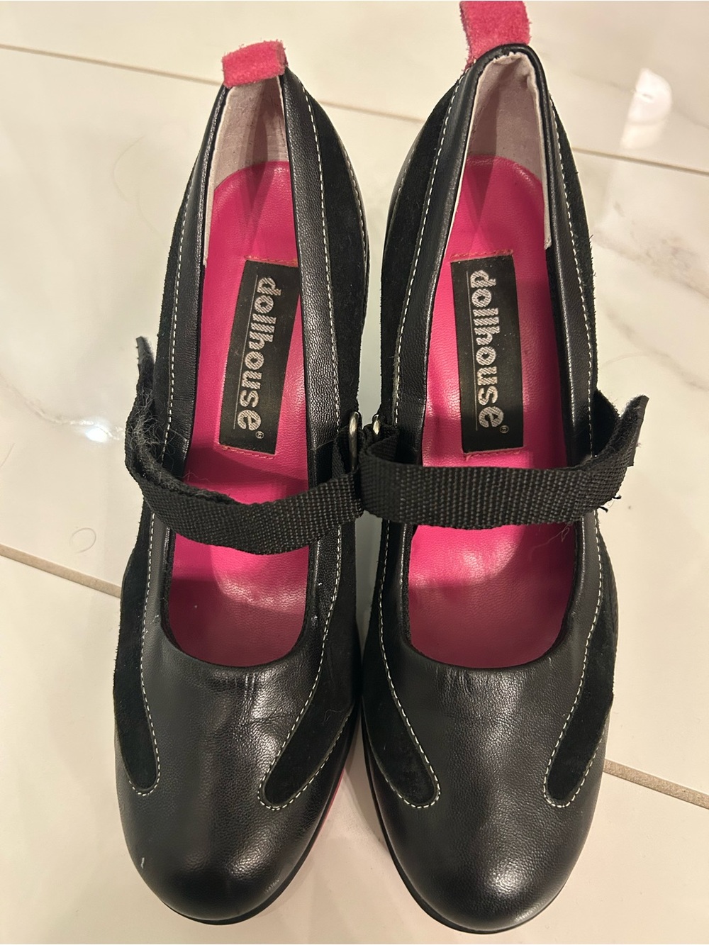Y2K Dollhouse Women's Black Mary Jane Pumps with Pink Insole